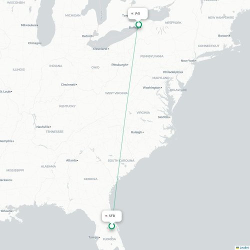 Mapa de vuelo directo Orlando - Cataratas del Niágara