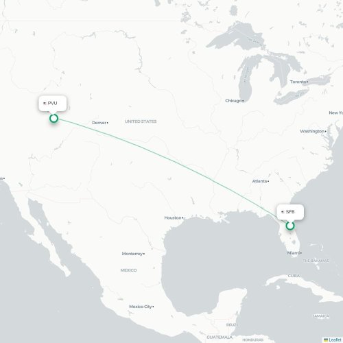 Mapa de vuelo directo Orlando - Provo