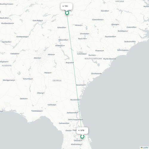 Mapa de vuelo directo Orlando - Blountville