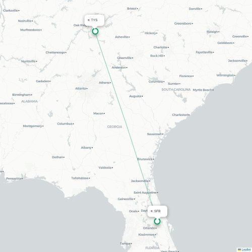 Mapa de vuelo directo Orlando - Knoxville