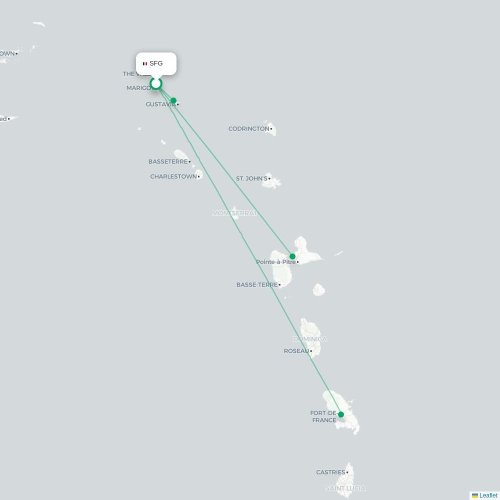 Mapa de vuelo directo Grand-Case - Gustavia