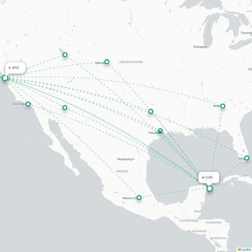 Mapa lotu bezpośredniego San Francisco – Cancún