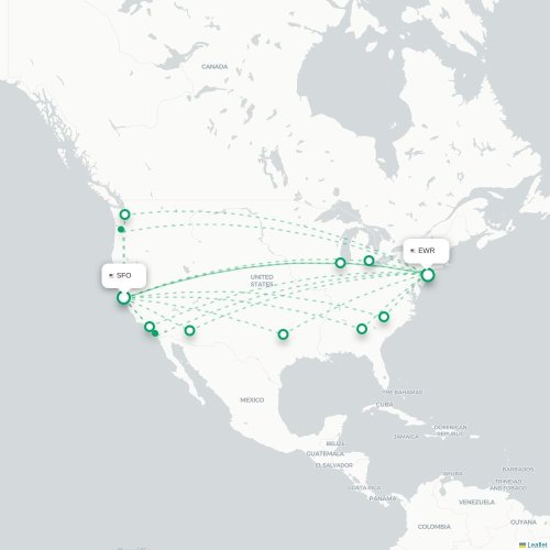 Mapa de vuelo directo San Francisco - Newark