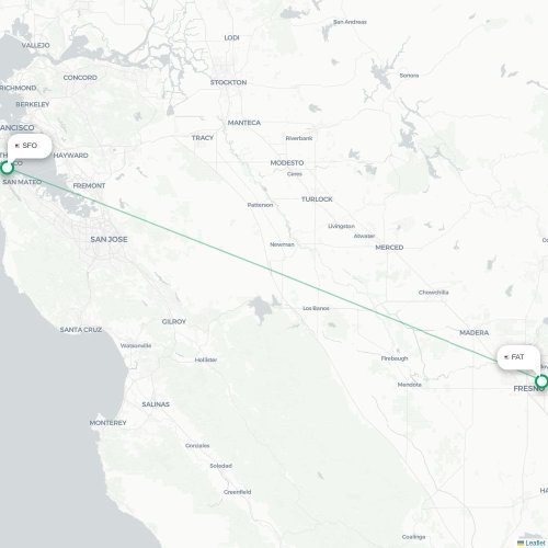 San Francisco - Fresno kort over direkte fly