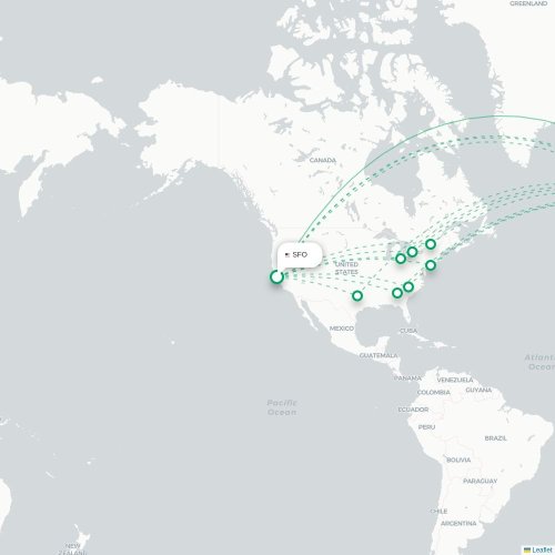 Mapa de vuelo directo San Francisco - Fráncfort