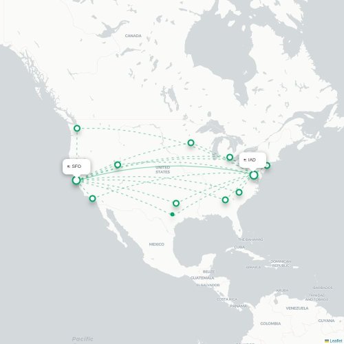 Mapa lotu bezpośredniego San Francisco – Waszyngton