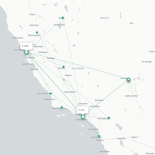 Mapa de vuelo directo San Francisco - Los Ángeles
