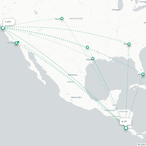 Mapa de vuelo directo San Francisco - Liberia