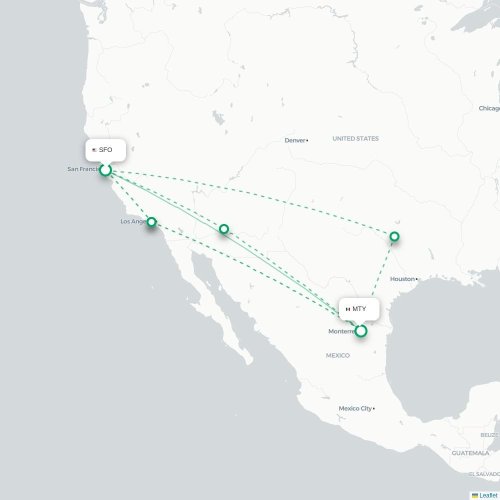 Mapa lotu bezpośredniego San Francisco – Monterrey