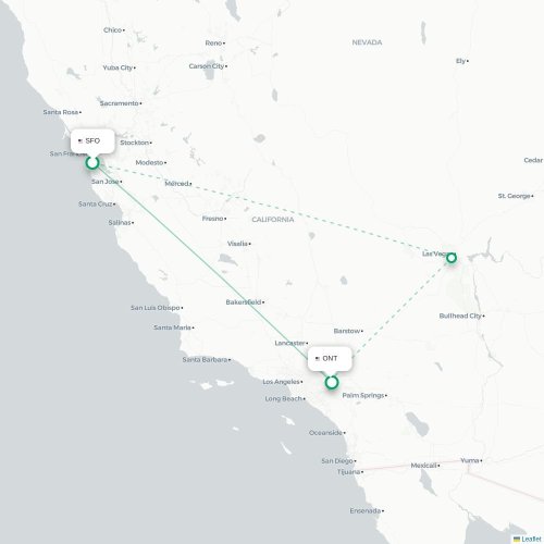 Mapa de vuelo directo San Francisco - Ontario