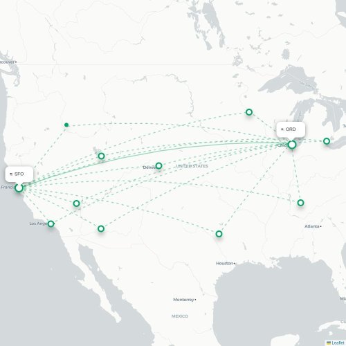 Mapa de vuelo directo San Francisco - Chicago