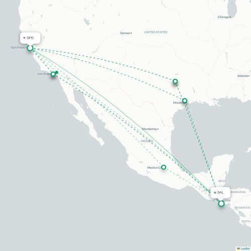 Mapa lotu bezpośredniego San Francisco – San Salwador