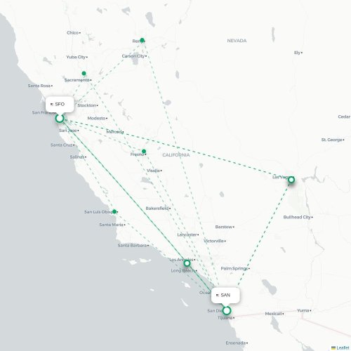 Mapa de vuelo directo San Francisco - San Diego
