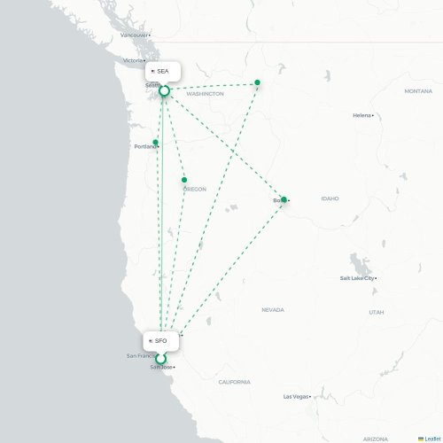 Mapa de vuelo directo San Francisco - Seattle