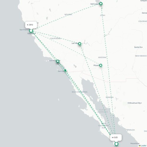 Mapa lotu bezpośredniego San Francisco – San Jose del Cabo