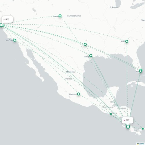 Mapa de vuelo directo San Francisco - San José
