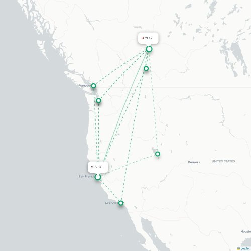 San Francisco - Edmonton kaart van rechtstreekse vlucht