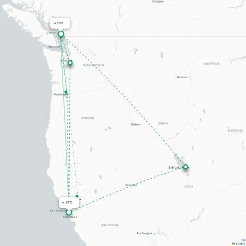 San Francisco - Vancouver kaart van rechtstreekse vlucht