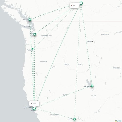 San Francisco - Calgary kaart van rechtstreekse vlucht