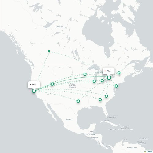 San Francisco - Toronto kaart van rechtstreekse vlucht
