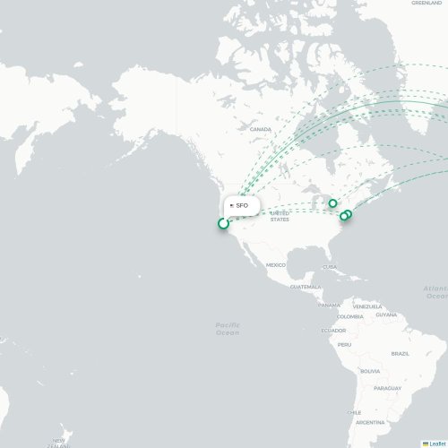 Mapa de vuelo directo San Francisco - Zúrich