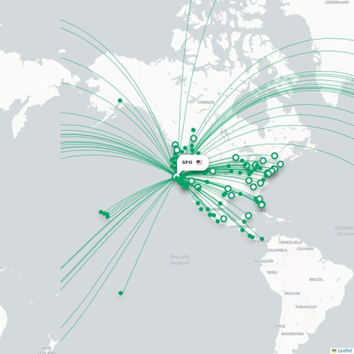 SFO routes and destination map