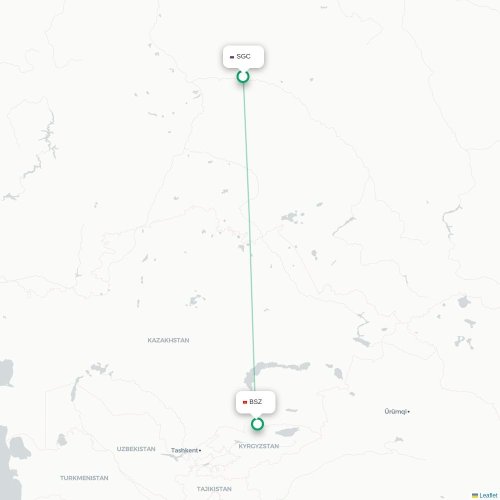 Mapa de vuelo directo Surgut - Biskek