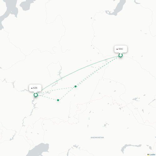 Mapa lotu bezpośredniego Surgut – Kazań