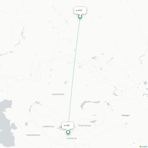 Soergoet - Choedzjand kaart van rechtstreekse vlucht