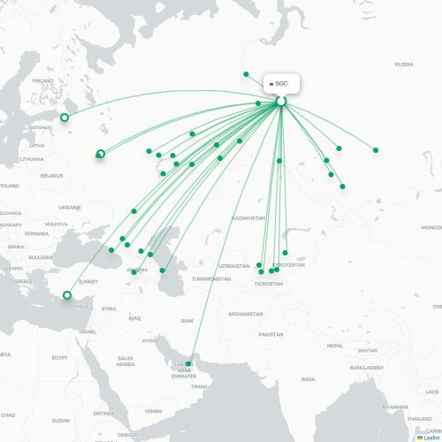Mapa de vuelo directo Surgut - Grozni