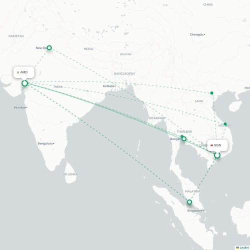 Mapa lotu bezpośredniego Ho Chi Minh – Ahmadabad