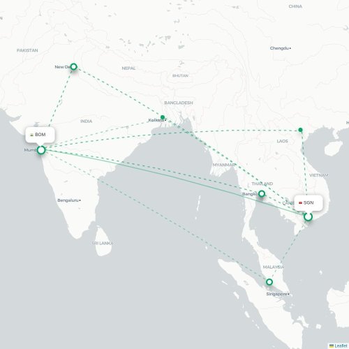 Mapa lotu bezpośredniego Ho Chi Minh – Mumbaj