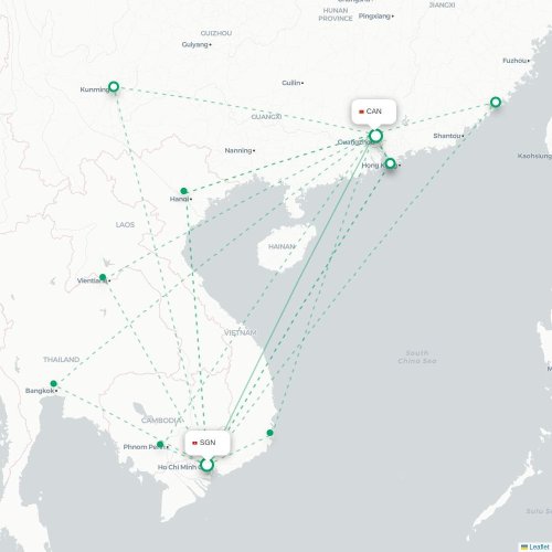 Mapa lotu bezpośredniego Ho Chi Minh – Kanton
