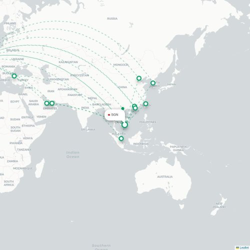 Mapa lotu bezpośredniego Ho Chi Minh – Paryż