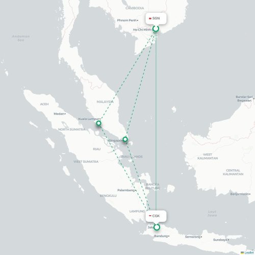 Mapa lotu bezpośredniego Ho Chi Minh – Dżakarta
