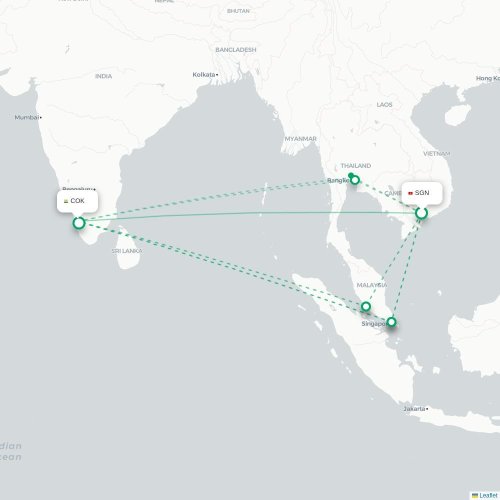 Mapa lotu bezpośredniego Ho Chi Minh – Koczin