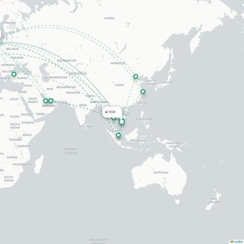 Mapa lotu bezpośredniego Ho Chi Minh – Kopenhaga