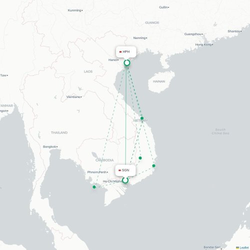Mapa lotu bezpośredniego Ho Chi Minh – Hajfong