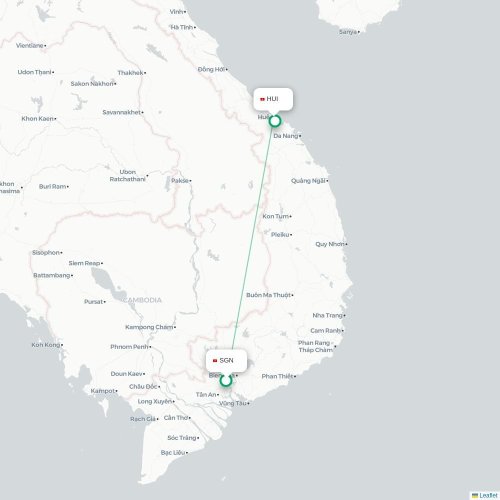 Mapa lotu bezpośredniego Ho Chi Minh – Hue
