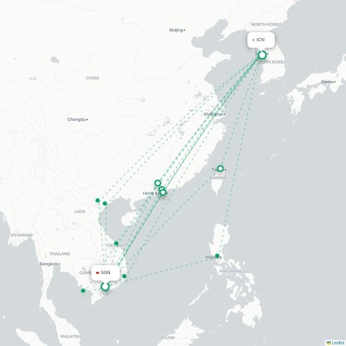 Mapa lotu bezpośredniego Ho Chi Minh – Inczhon