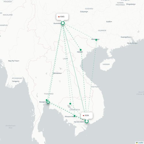 Mapa lotu bezpośredniego Ho Chi Minh – Kunming
