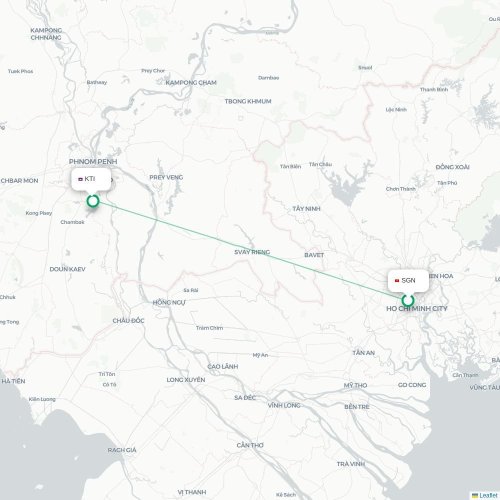 Mapa lotu bezpośredniego Ho Chi Minh – Phnom Penh
