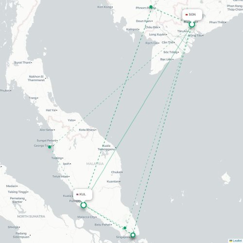 Mapa lotu bezpośredniego Ho Chi Minh – Kuala Lumpur
