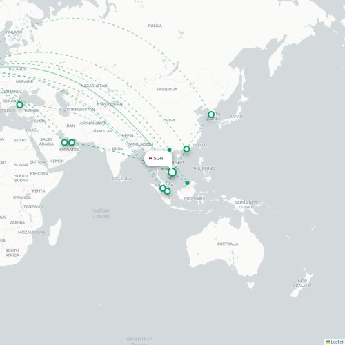 Mapa lotu bezpośredniego Ho Chi Minh – Londyn