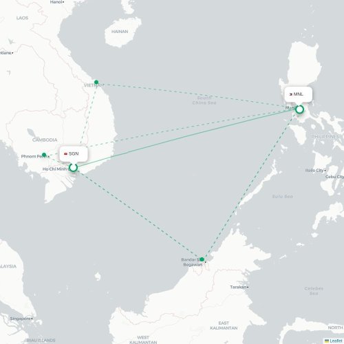 Mapa lotu bezpośredniego Ho Chi Minh – Manila