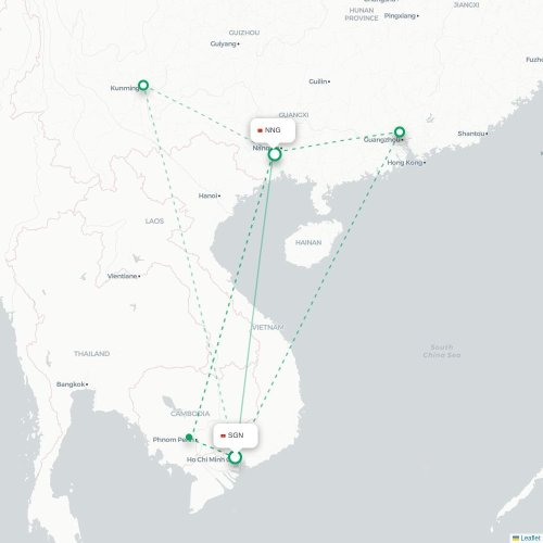 Mapa lotu bezpośredniego Ho Chi Minh – Nanning