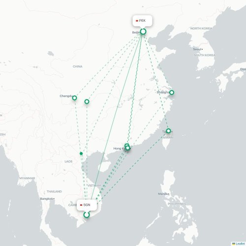 Mapa lotu bezpośredniego Ho Chi Minh – Pekin