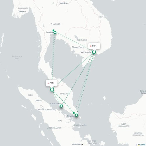 Mapa lotu bezpośredniego Ho Chi Minh – Penang
