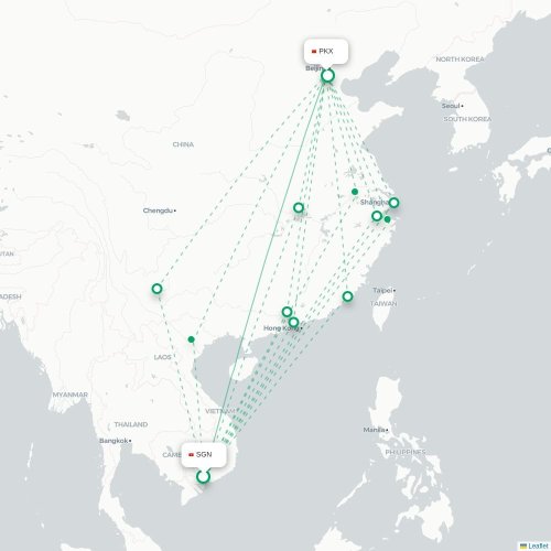 Mapa lotu bezpośredniego Ho Chi Minh – Pekin