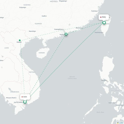 Mapa lotu bezpośredniego Ho Chi Minh – Taizhong